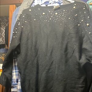 Black Crew Neck Sweater with White Speckled Embellishment